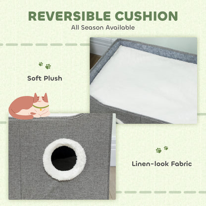 Cat Bed for Indoor Pets, Foldable Cat House with Fluffy Ball and Scratch Pad for Small and Medium Pets, Grey