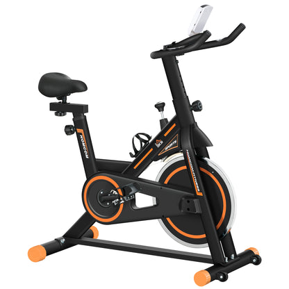 Exercise Bike, Indoor Cycling, with LCD Display, Heart Rate, Sensor - Black and Orange