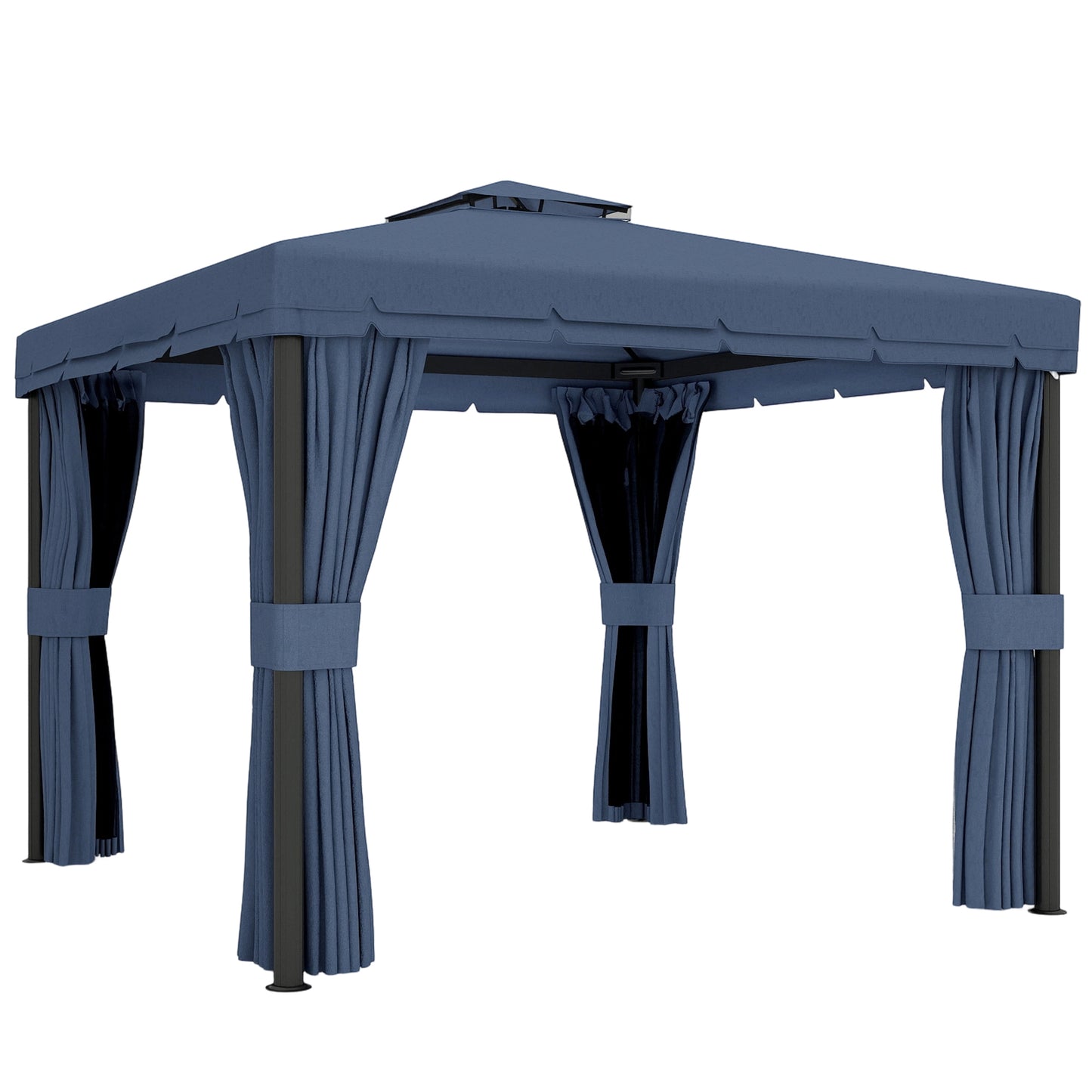 3 x 3(m) Patio Gazebo Canopy Garden Pavilion Tent Shelter Marquee with 2 Tier Roof, Netting and Curtains, Dark Blue