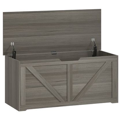 127L Home Storage Box, with Safety Hinges - Dark Grey Wood-Effect