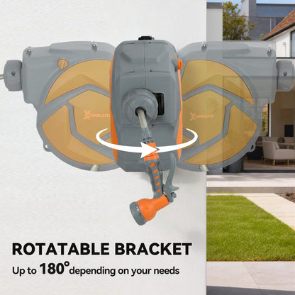 10m Garden Hose Reel Wall Mounted Auto Rewind with 7 Patterns Spray Nozzle, Includes Wall Fixings, Orange