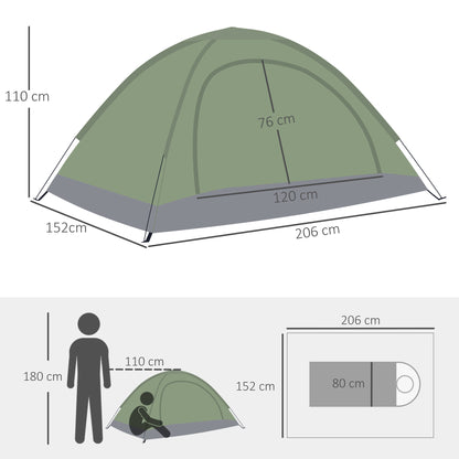 2 Person Camping Tent, Camouflage Tent with Zipped Doors, Storage Pocket, Portable Handy Bag, Dark Green