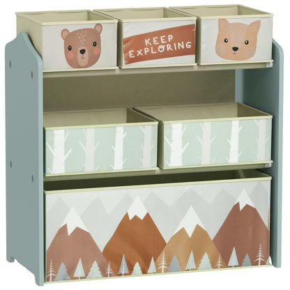 ZONEKIZ Kids Storage Unit, Toy Storage Organiser, with Six Fabric Bins, for Bedrooms, Playrooms, Nurseries - Green
