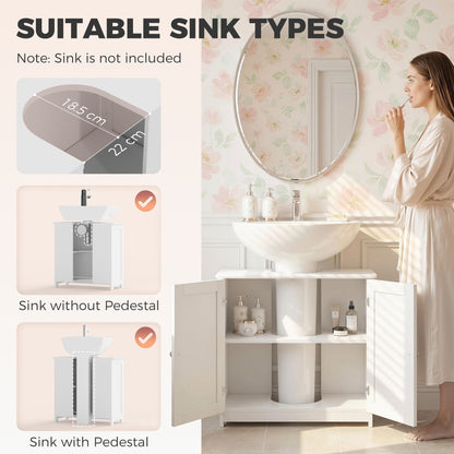 Under Sink Bathroom Cabinet, Freestanding Under Sink Cabinet with 2 Doors and Adjustable Shelf for Basin without or with Pede