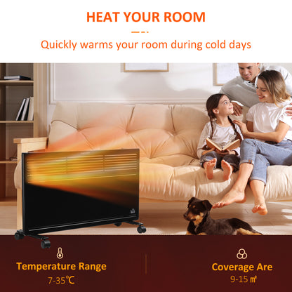 POWER Convector Radiator, Energy Saving Freestanding or Wall-mounted Heating with 2 Heat Settings Safety Cut-Off, Black