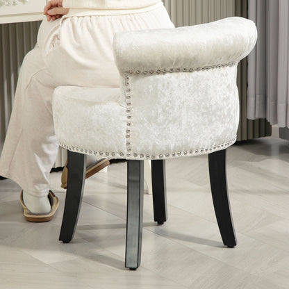 Dressing Table Stool with Rubber Wood Legs, Ice Velvet Vanity Stool for Living Room Bedroom, Beige