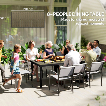 Aluminium Outdoor Garden Dining Table for 8 People, Faux Wood Top, for Garden, Patio, 190 x 90 x 74cm, Brown