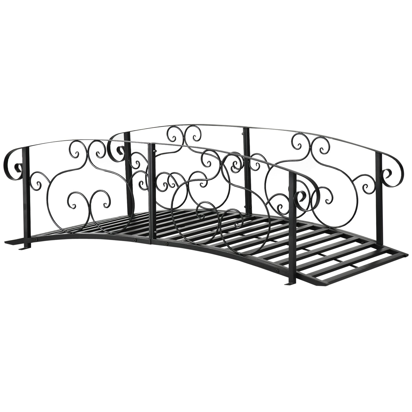 184cm Metal Arch Garden Garden Bridge, Safety Siderails, Arc Footbridge for Garden Creek, Stream, Pond, Black