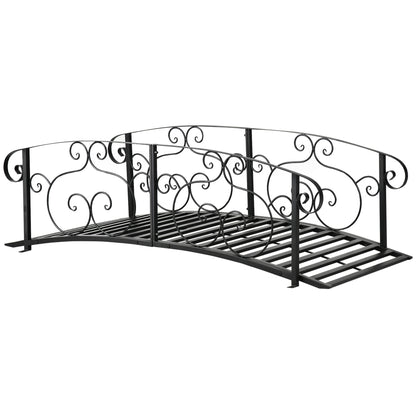 184cm Metal Arch Garden Garden Bridge, Safety Siderails, Arc Footbridge for Garden Creek, Stream, Pond, Black
