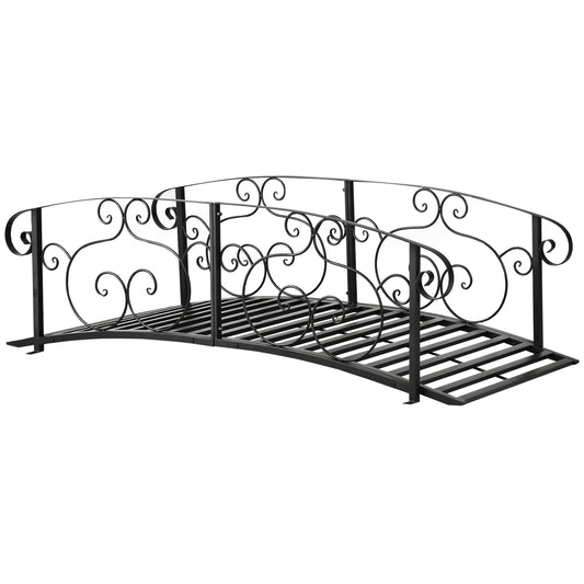 184cm Metal Arch Garden Garden Bridge, Safety Siderails, Arc Footbridge for Garden Creek, Stream, Pond, Black