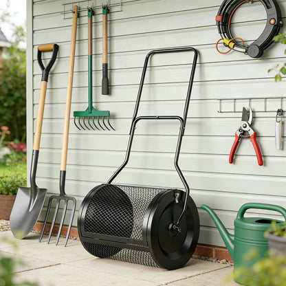 Compost Spreader, 20" Peat Moss Spreader with Detachable U-Shaped Handle and Metal Mesh Basket