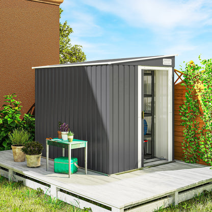 7 x 5ft Galvanised Metal Shed, with Sliding Door - Dark Grey