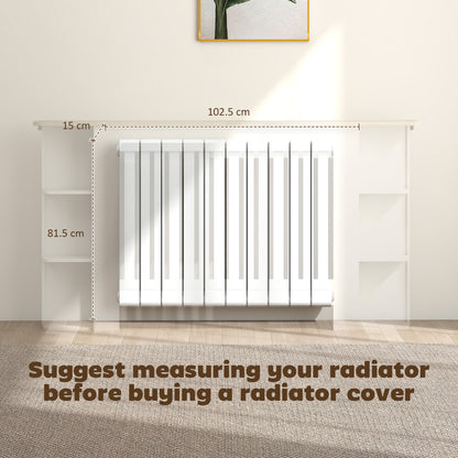 Radiator Cover with Open Storage Shelves, Vertical Slatted Cabinet Shelf Heater Cover for Living Room, Hallway, Large, White