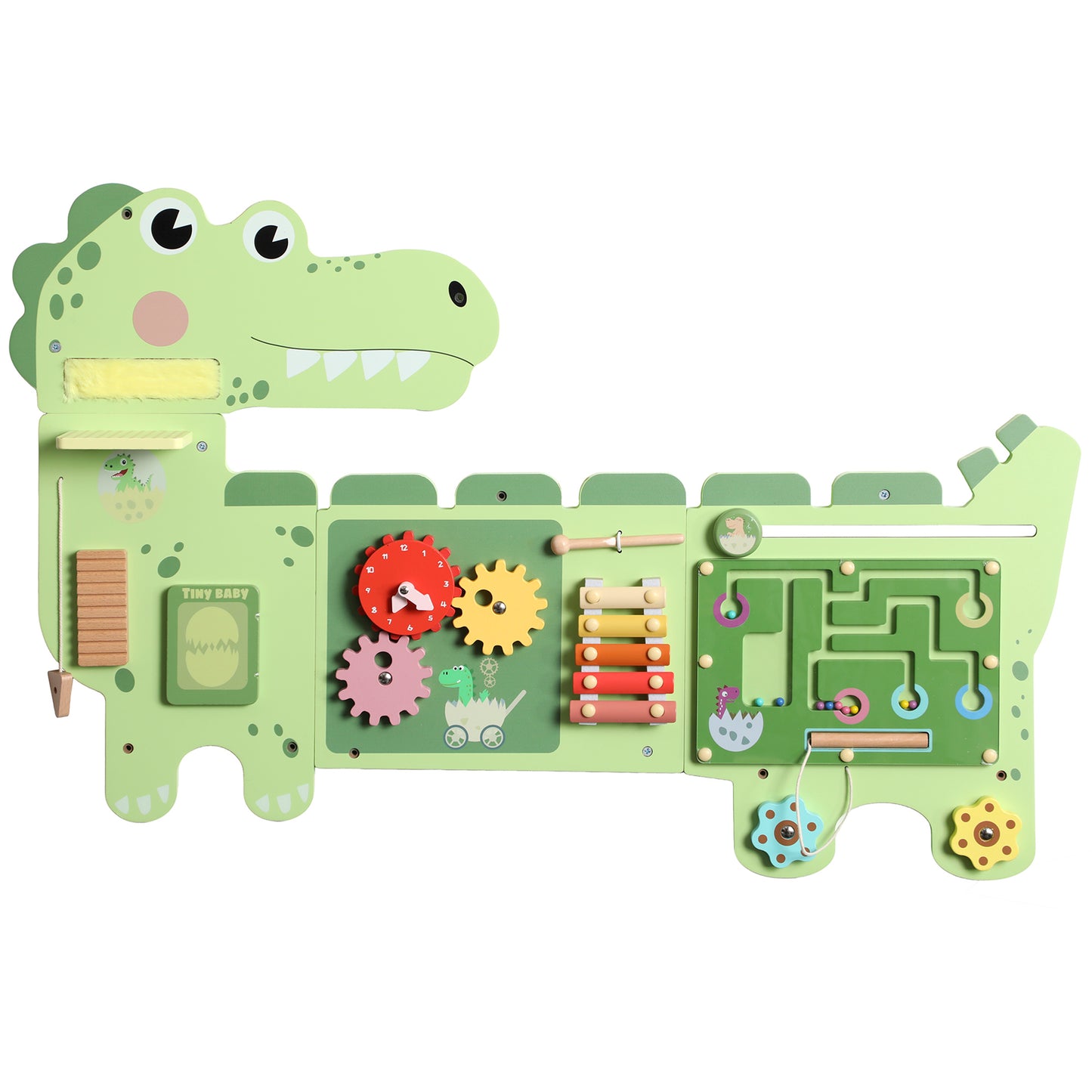 Busy Board Panels, Wall Mounted Montessori Inspired Busy Board, Toddler Learning Centre Dinosaur Theme, Green