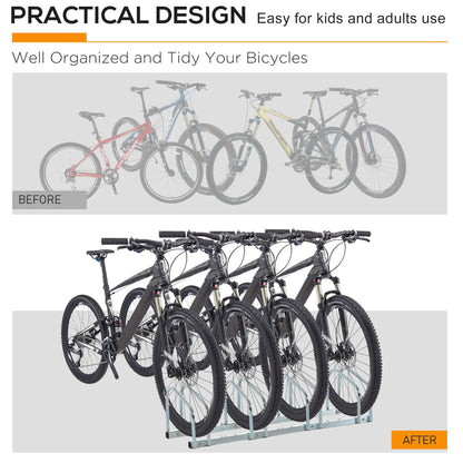 Bike Stand Parking Rack Floor or Wall Mount Bicycle Cycle Storage Locking Stand 110L x 33W x 27H (4 Racks, Silver)