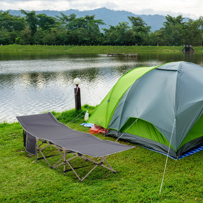 Single Steel Frame Portable Camping Cot, with Carry Bag - Grey
