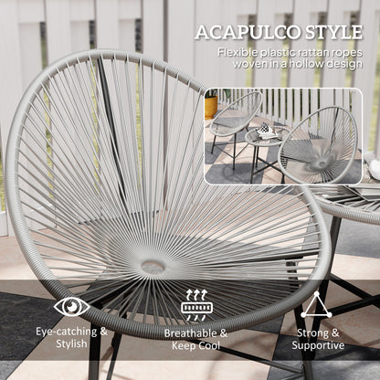 3 Pieces Rattan Bistro Set, Garden Bistro Set with Acapulco Chairs and Glass Top Table
