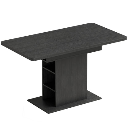 Extendable Dining Table for 4-6 People, 110-130cm Kitchen Table with 6 Open Shelves, Black