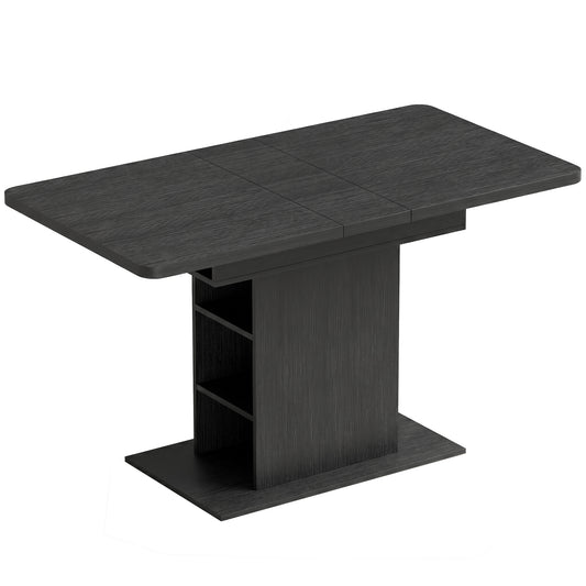 Extendable Dining Table for 4-6 People, 110-130cm Kitchen Table with 6 Open Shelves, Black