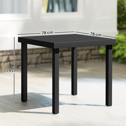 78 cm Garden Dining Table for 4 People, Square Outdoor Coffee End Side Table with Aluminium Legs, Black