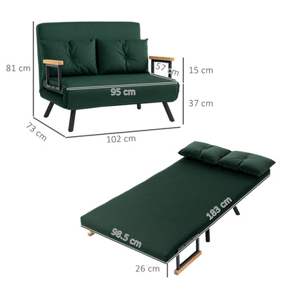4-in-1 Velvet-Feel Double Sofa Bed, with Pillows - Green