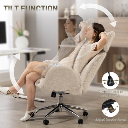 Office Chair with Adjustable Headrest, Spring Pack, Curved Line, Boucle Fabric - Pale Grey