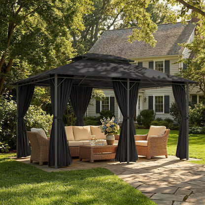 3 x 4m Steel Gazebo, with Curtains - Black