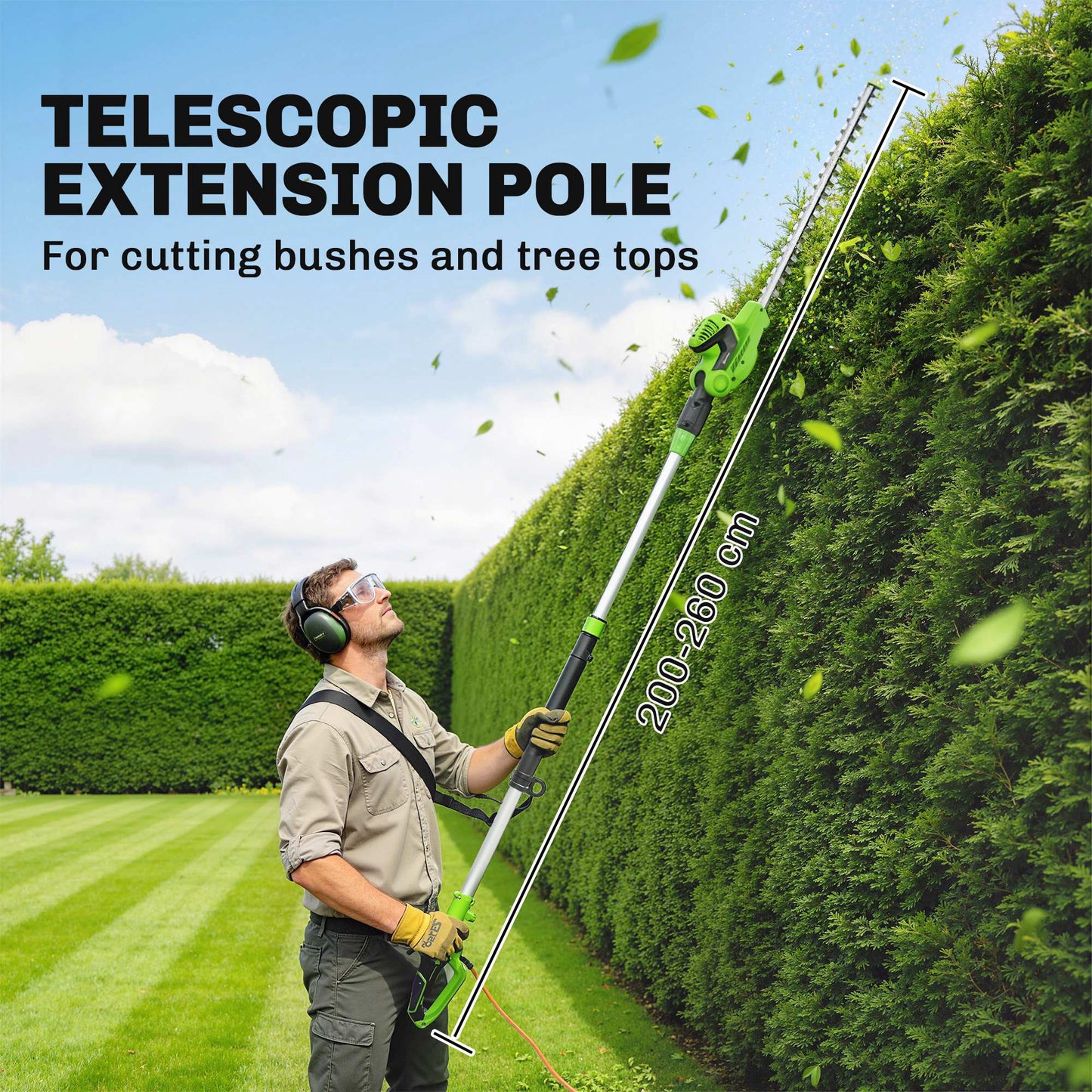 2.6m Corded Extendable Hedge Trimmer with 90° Adjustable Head, 450W Telescopic Electric Hedge Cutter Long Reach