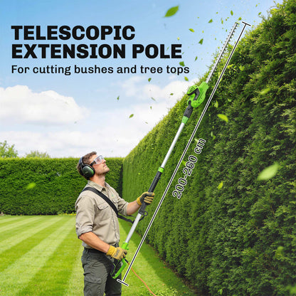 2.6m Corded Extendable Hedge Trimmer with 90° Adjustable Head, 450W Telescopic Electric Hedge Cutter Long Reach