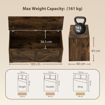 127L Home Storage Box, with Safety Hinges - Rustic Brown Wood-Effect