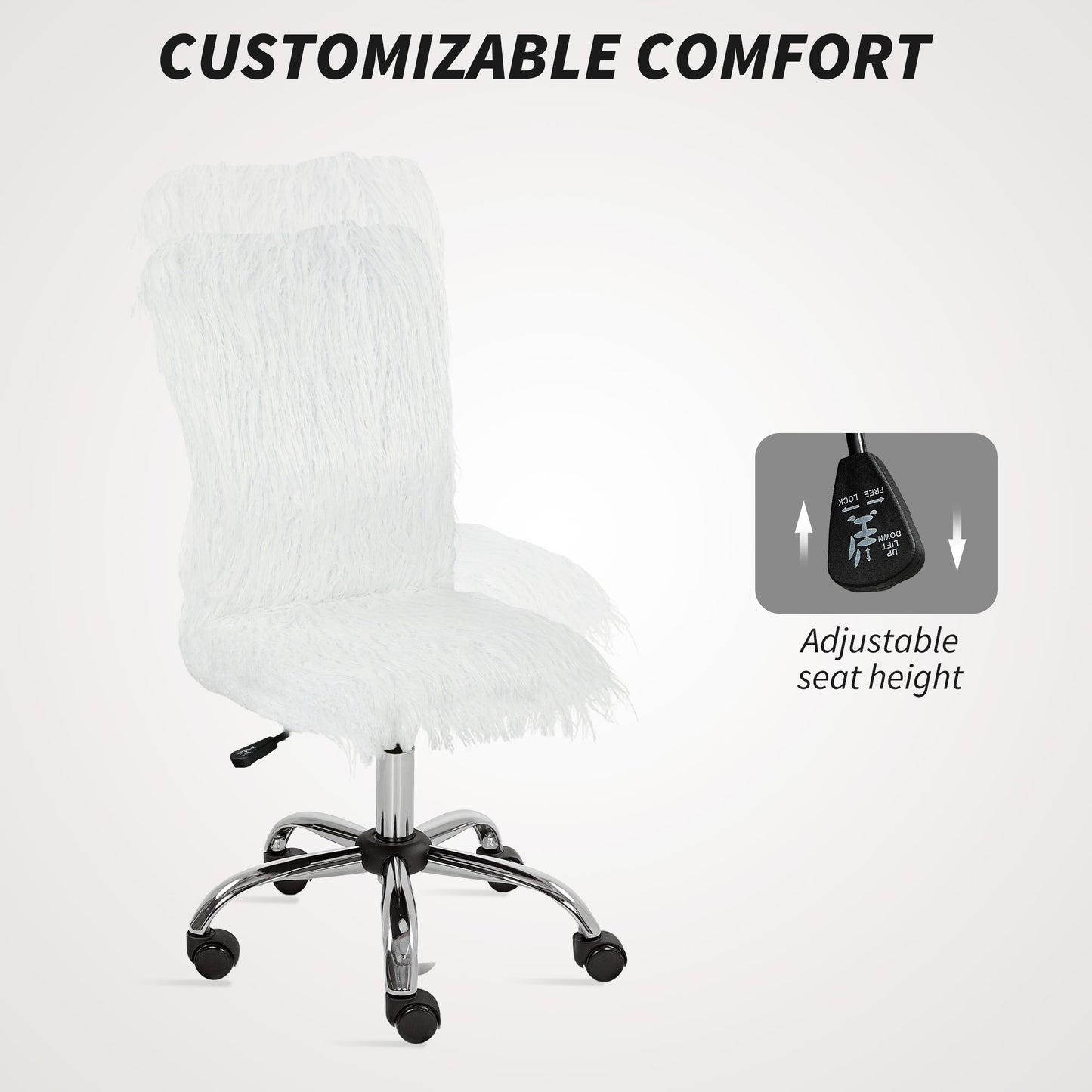 Plush Office Desk Chair, Modern Armless Swivel Vanity Chair with Adjustable Height for Home Office, Bedroom, Living Room