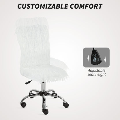 Plush Office Desk Chair, Modern Armless Swivel Vanity Chair with Adjustable Height for Home Office, Bedroom, Living Room