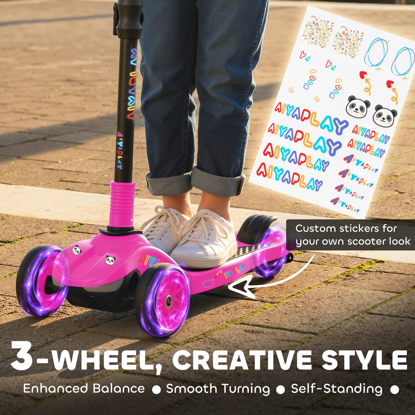 Three-Wheel Foldable Electric Scooter for Kids Aged 6-10 Years, Pink