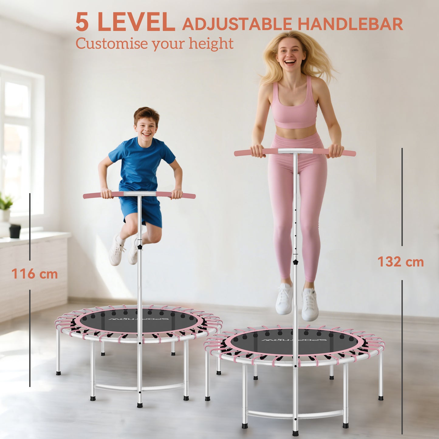 40" Fitness Trampoline, Mini Rebounder Trampoline for Adults with 5-Level Adjustable Handle