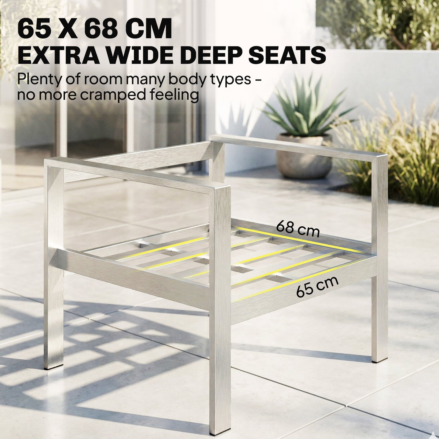 4 Seater Garden Furniture Set, Extra Wide Deep Garden Sofa Set with Olefin Cushions, Brushed Aluminium Frame, Dark Grey