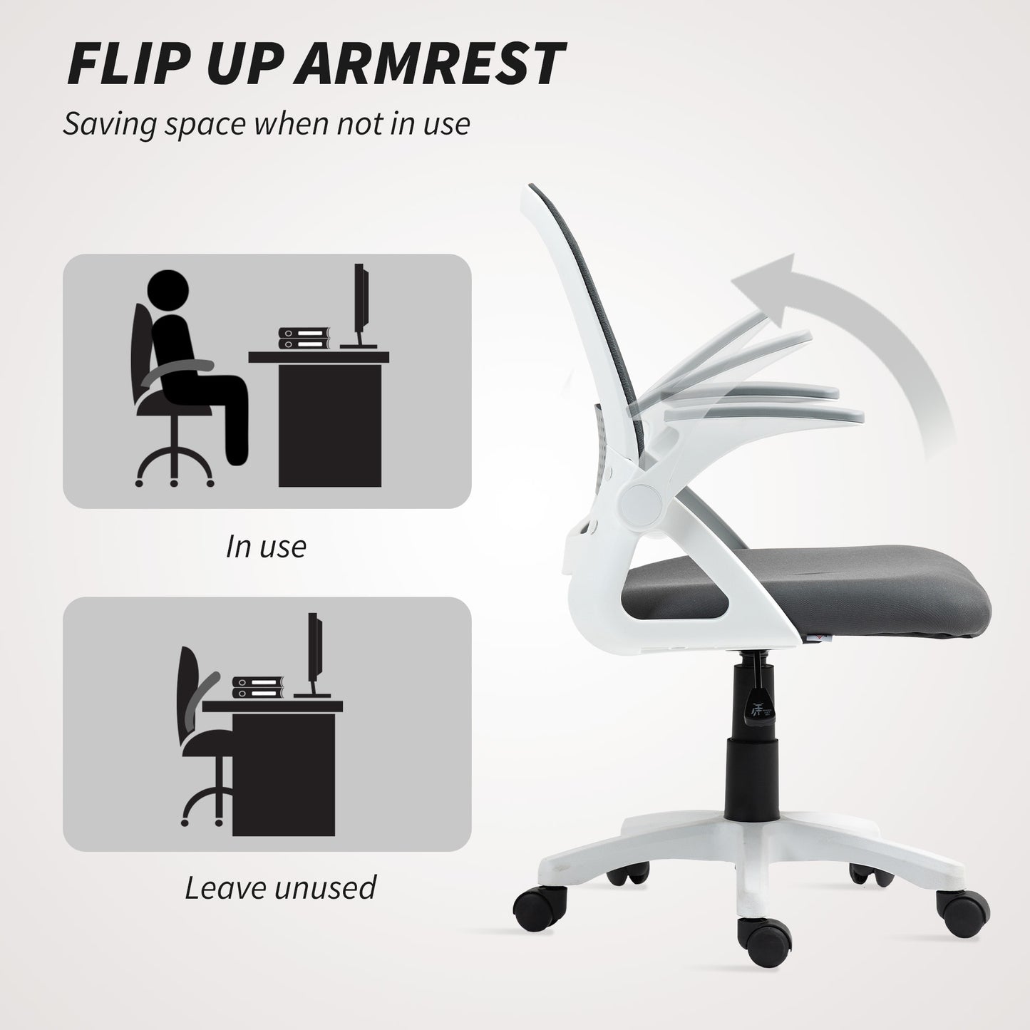 Breathable Mesh Office Chair, Ergonomic Swivel Computer Chair with Flip-up Armrests, Lumbar Back Support for Home/Office
