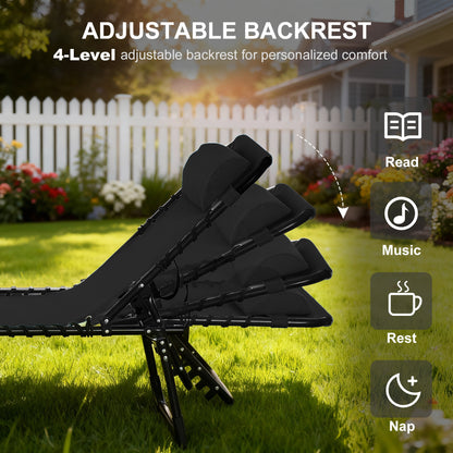 Foldable Sun Lounger, Outdoor 4 Level Adjustable Backrest Reclining Chaise Chair, Steel Frame Recliner Chair for Camping