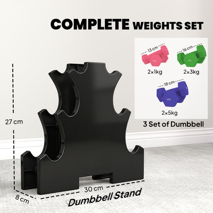 Hex Dumbbells Set with Dumbbell Rack, Hand Weights for Strength Training Weight Lifting, 2 x 1kg, 2 x 3kg, 2 x 5kg