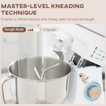 Stand Mixer, 5L Food Mixer for Baking, 6 Speeds and Pulse Setting, 1400W Cake Electric Kitchen Mixer with Dough Hook, Whisk