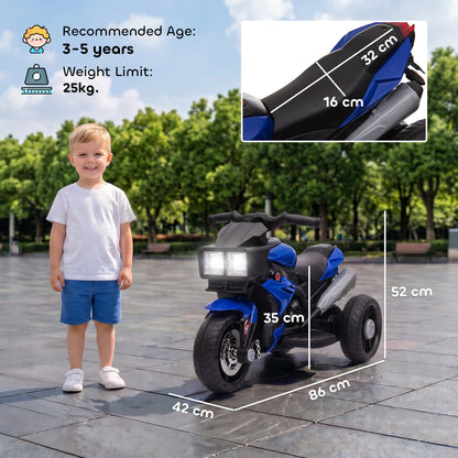 Kids Electric Motorcycle Ride-On Toy, 3-Wheel Battery-Operated Motorbike with Horn, Toddler Ride On Bike, Blue