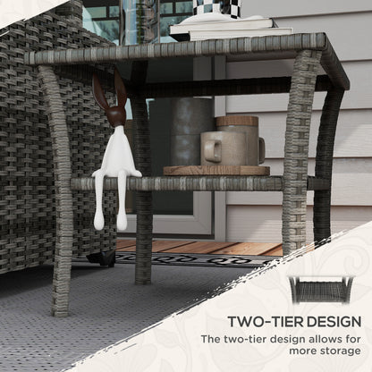 Two-tier PE Rattan Square Coffee Table - Grey