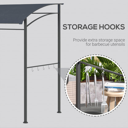 2.2 x 1.5 m BBQ Grill Gazebo Tent, Garden Grill with Metal Frame, Curved Canopy and 10 Hooks, Outdoor Sun Shade, Grey