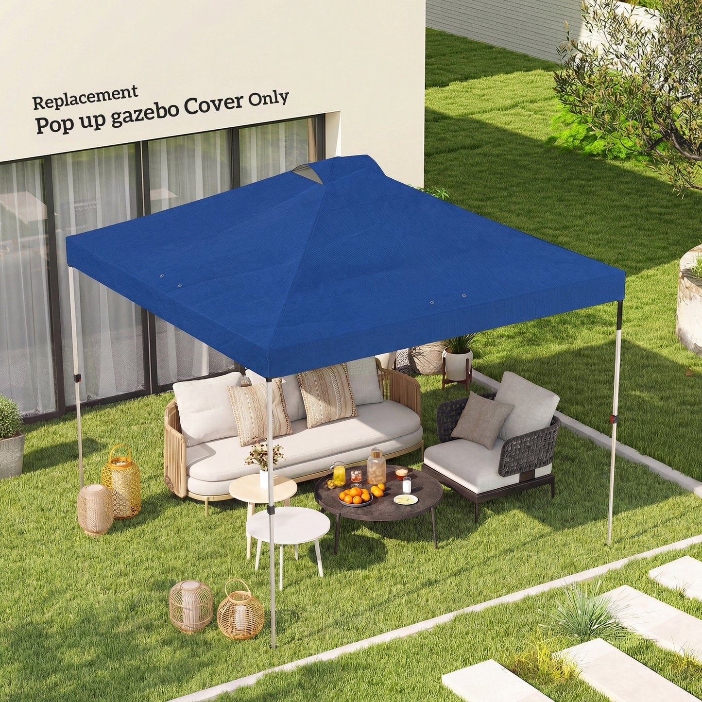 Gazebo Roof Replacement UV50+ Waterproof Pop Up Canopy Cover with 8 Drainage Holes 3 x 3 m Blue