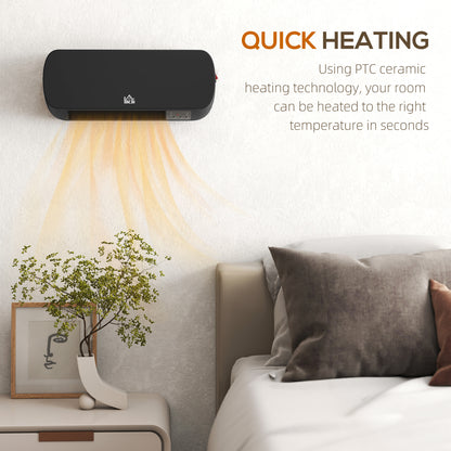 2000W Wall Mounted Ceramic Space Heater, 10-49°C Temperature, Black