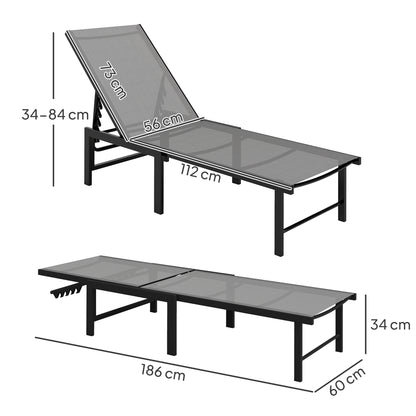Set of Two Reclining Sun Loungers - Grey