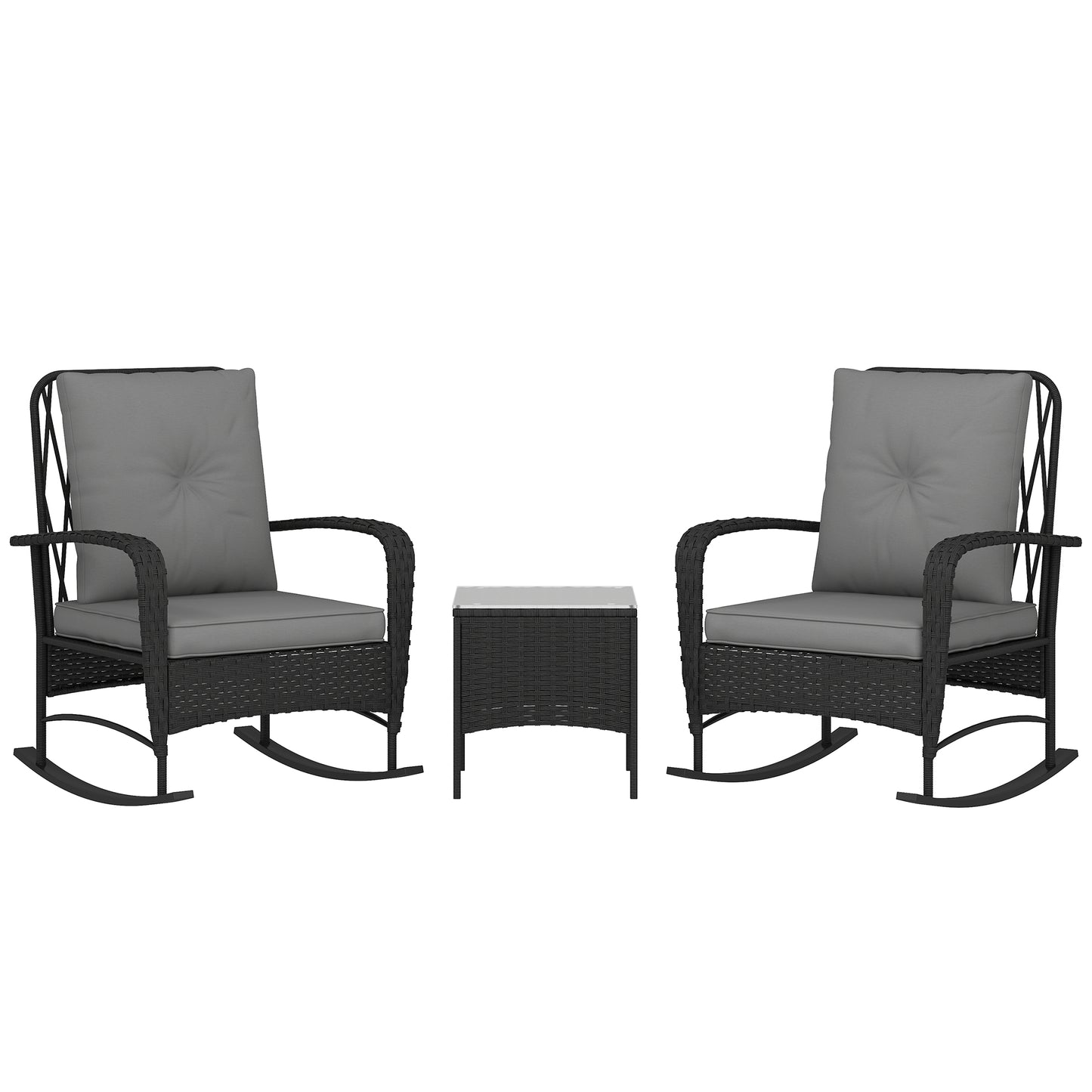 Three-Piece Rocking Chair Rattan Bistro Set - Black