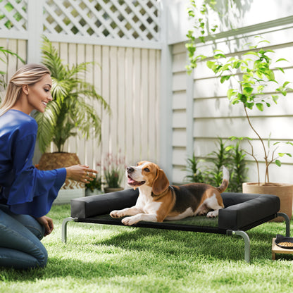 Elevated Dog Bed with Removable Bolsters, Raised Dog Bed for Medium Breeds, Portable Indoor & Outdoor Pet Cots, Black