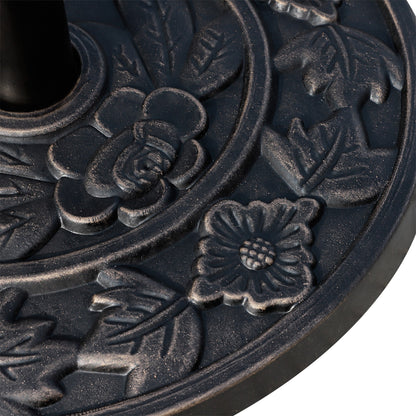 9kg Resin Parasol Base, Half Round Umbrella Stand with Floral Design for Garden, Outdoor, Suitable Umbrella Rod: Ø3.8cm