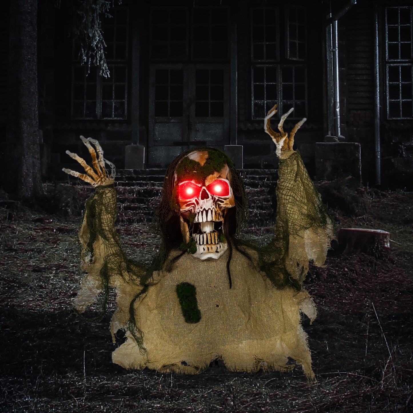 Halloween Animated Skeleton with Glowing LED Eyes, Half-Body Scary Halloween Decorations, Battery Operated
