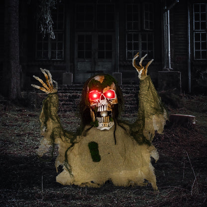 Halloween Animated Skeleton with Glowing LED Eyes, Half-Body Scary Halloween Decorations, Battery Operated